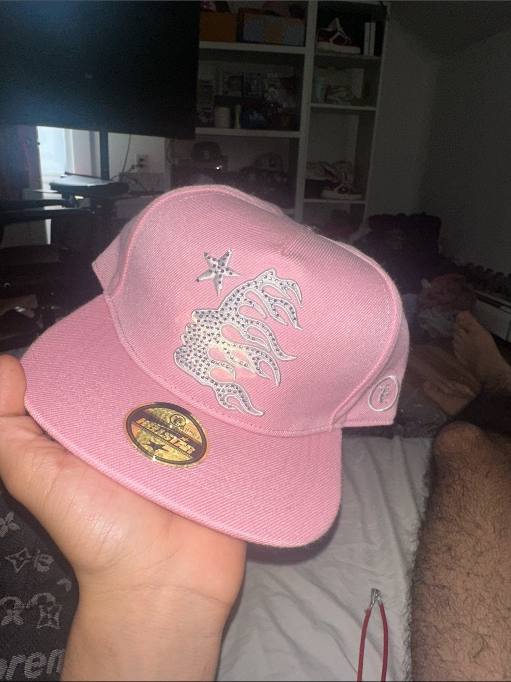 Pink Rhinestone Flame & Star Snapback Hat